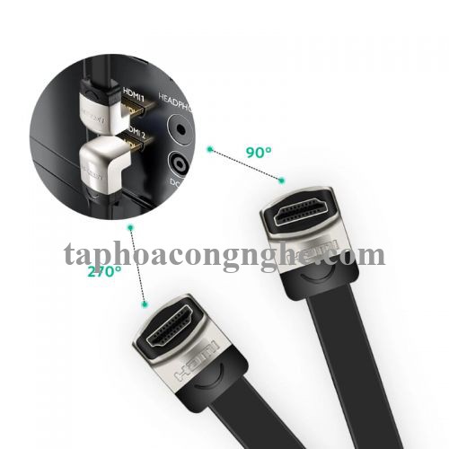 Ugreen 10284 3M màu Đen Cáp tín hiệu HDMI chuẩn 1.4 đầu góc 90 độ HD122 30010284